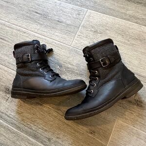 Ugg Kesey Leather Wool Boots Zip Lace Up Black Gray Women’s Size 7